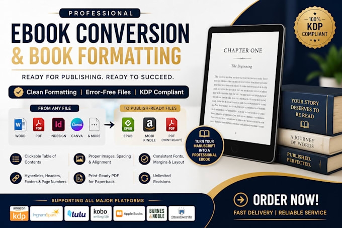 do ebook conversion from pdf, word to epub, kindle formatting, file convert