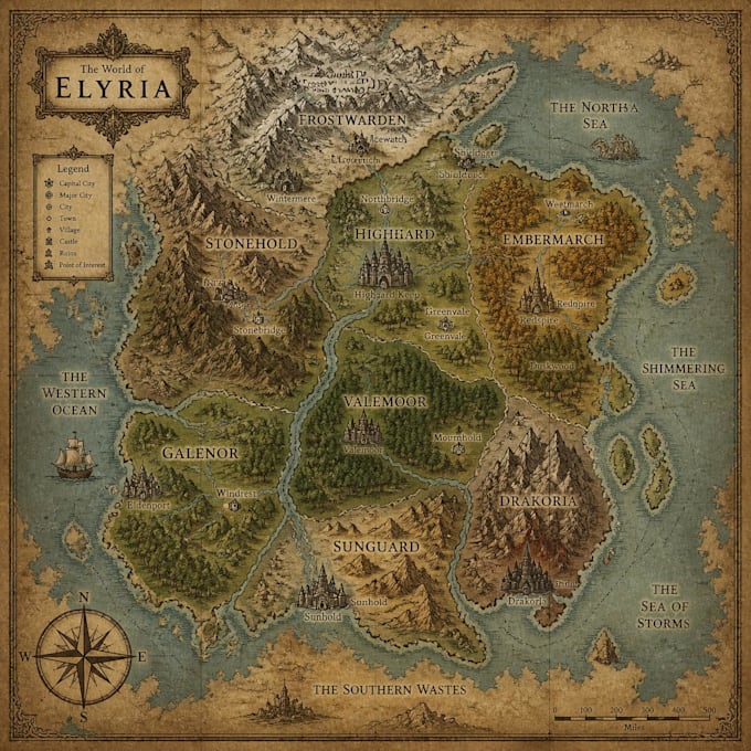 draw high quality professional fantasy map for dnd campaign
