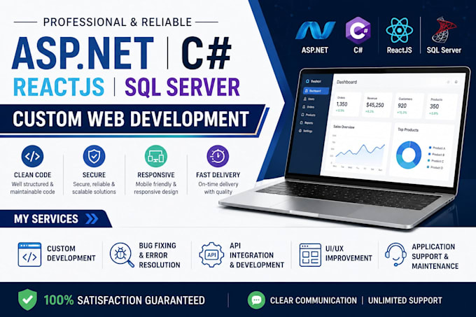 build and fix aspnet vbnet csharp reactjs and sql server web applications