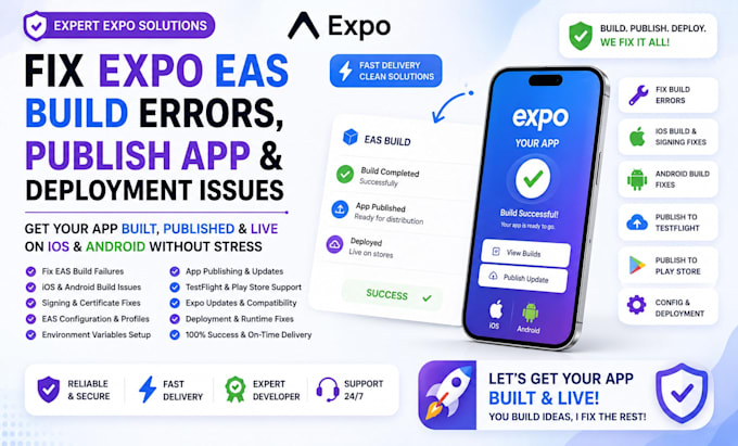 fix expo eas build errors, publish app and deployment issues
