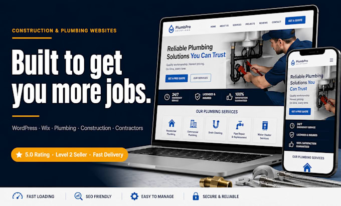 responsive construction website design for plumbing businesses and contractors
