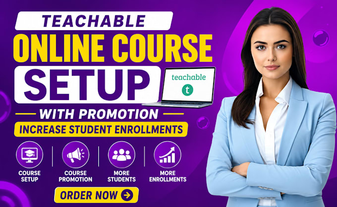 do teachable online course setup with promotion to increase student enrollments