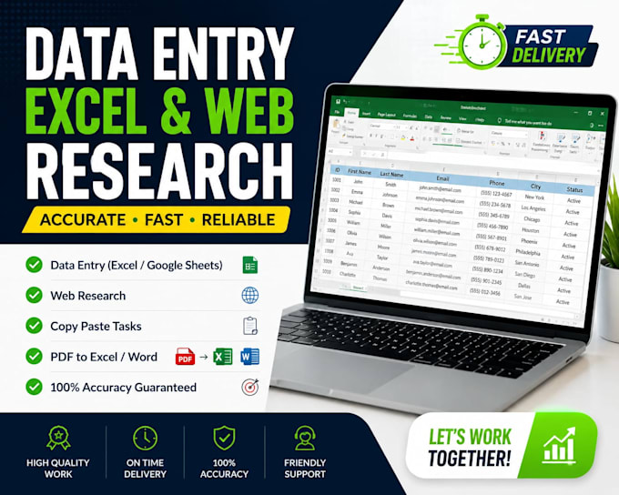 do data entry excel web research PDF conversion