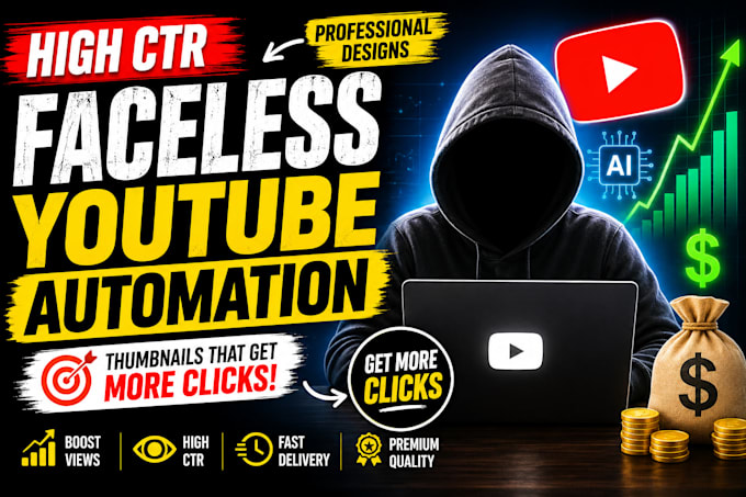 design high CTR faceless youtube automation thumbnails