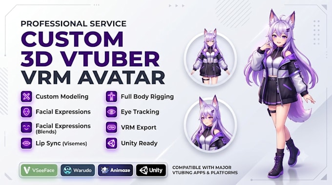 create custom 3d vtuber vrm avatar for vseeface warudo animaze unity with rig