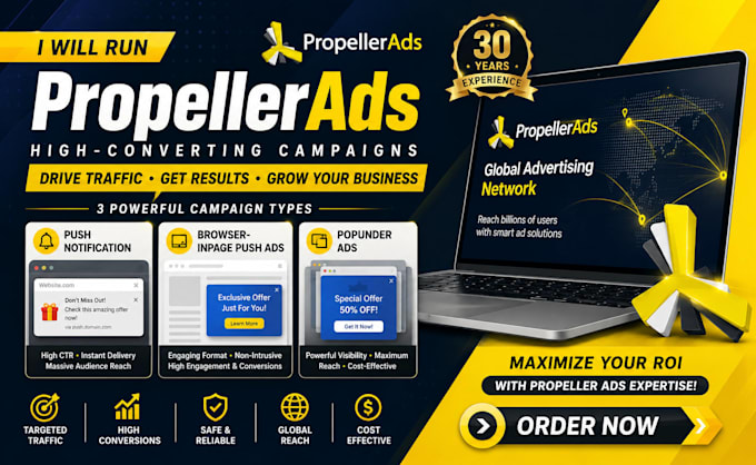 set up propeller ads push, inpage push and popunder campaigns