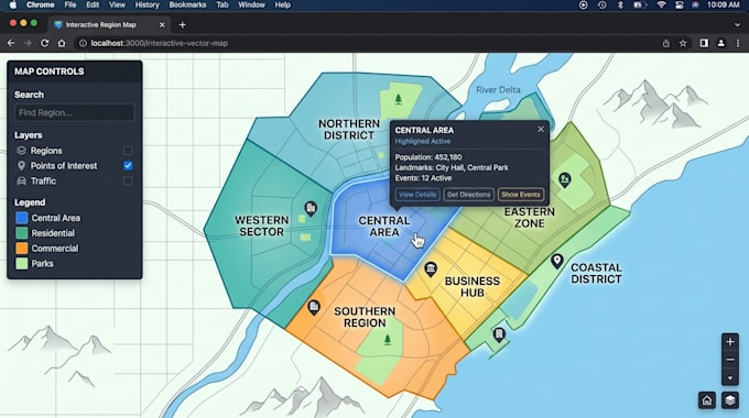 design interactive svg map, clickable map, website map and custom web vector map