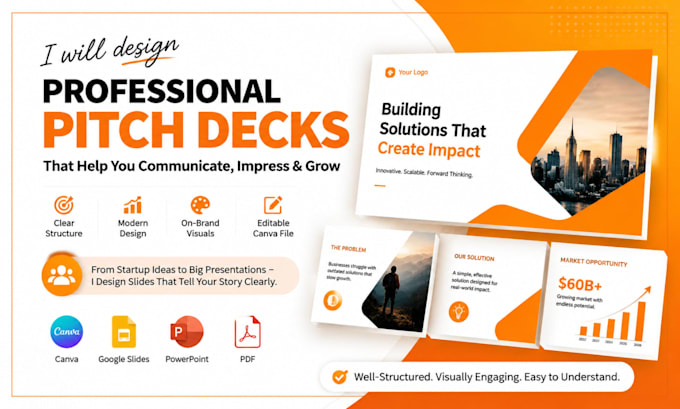 design an editable canva pitch deck for startups and businesses