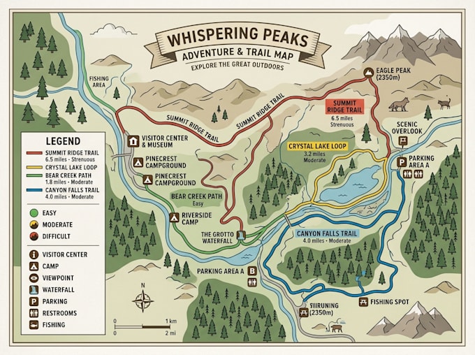 design hiking map travel map, trail map outdoor adventure location map