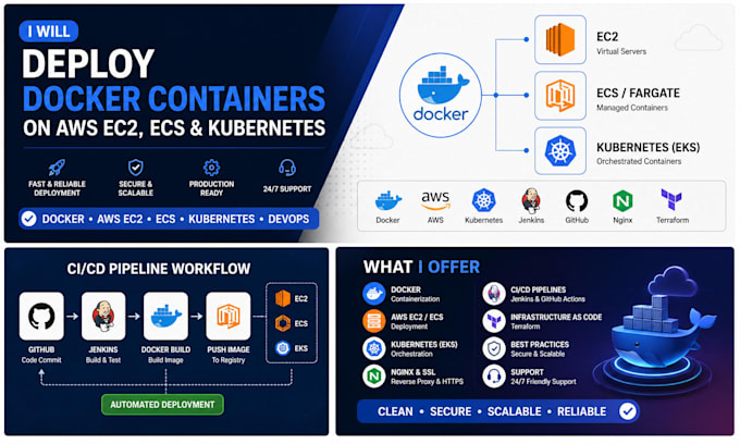 deploy docker containers on AWS ec2 ecs and kubernetes