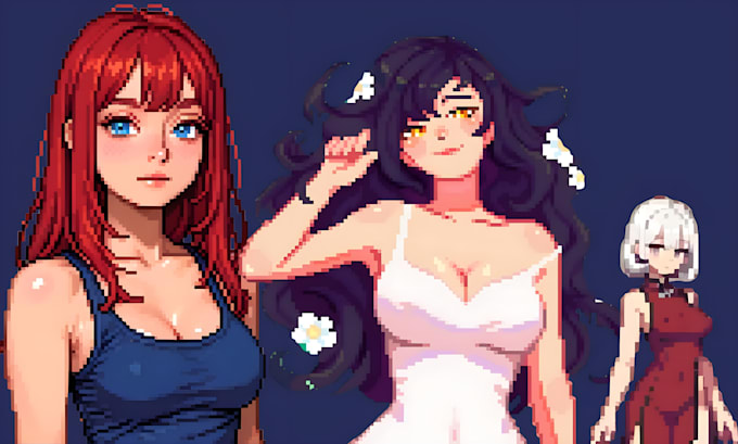 draw a pixel art portrait, pixel art background, illustration character design