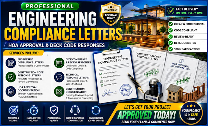 write engineering compliance letters, hoa approval and deck code responses