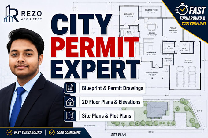 draw city permit plan, blueprints, and 2d floor plan for permit
