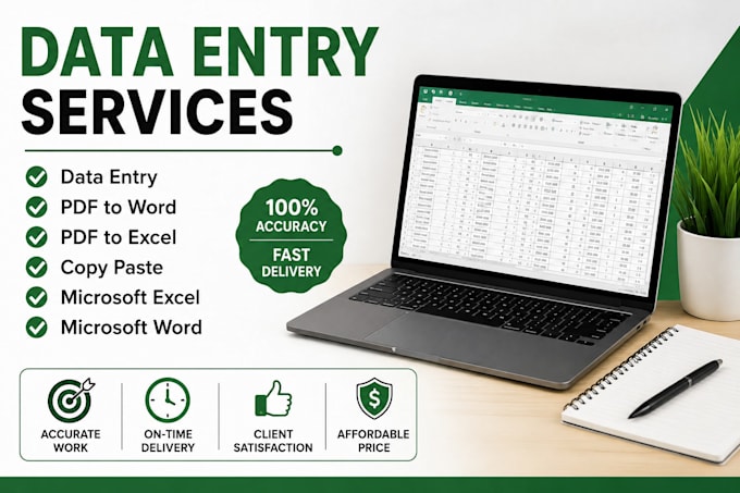 do accurate data entry, microsoft excel, PDF to word and copy paste