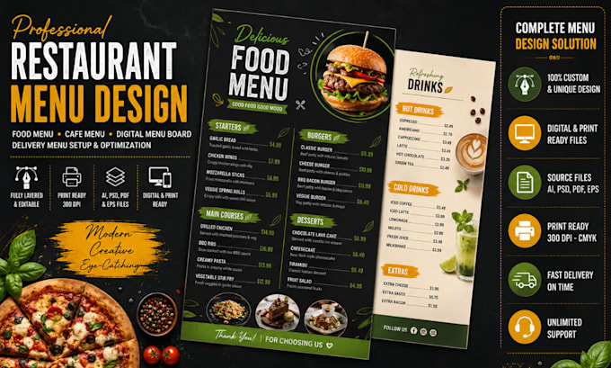 design restaurant, cafe, food menus and optimize uber eats, doordash menus