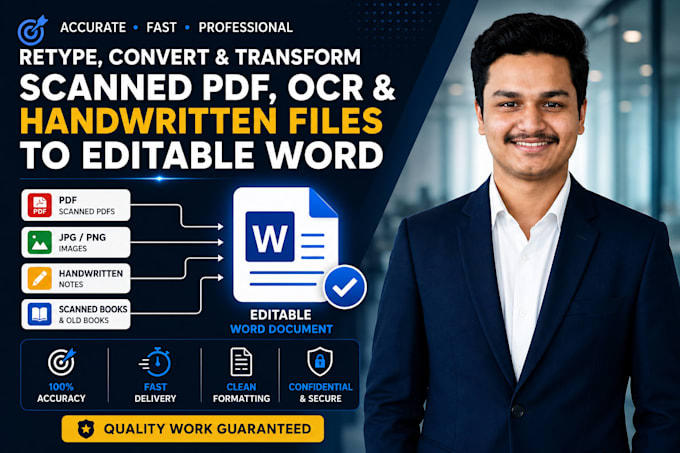 do ocr typing, PDF to word conversion, scanned document retyping