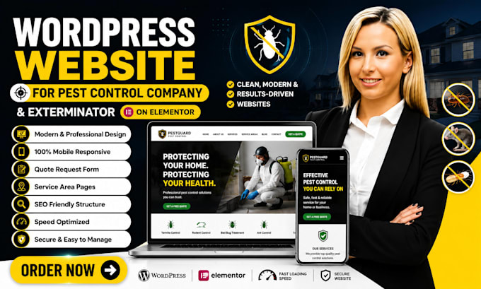 design wordpress website for pest control company and exterminator on elementor