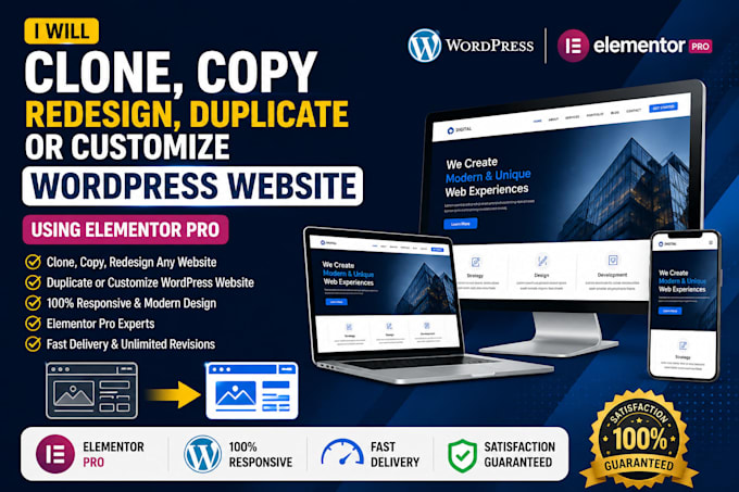 clone copy redesign duplicate or customize wordpress website with element