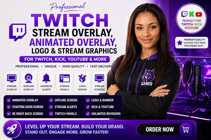 design twitch stream overlay animated overlay logo and youtube stream graphics