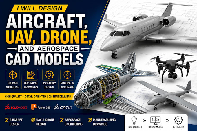 design aircraft, uav, drone, and aerospace cad models