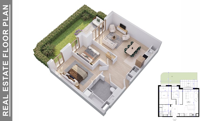 create realistic 3d floor plan, virtual staging in 8 hours