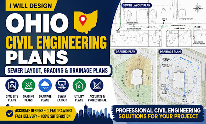 design ohio civil engineering plans, sewer layout grading and drainage plans