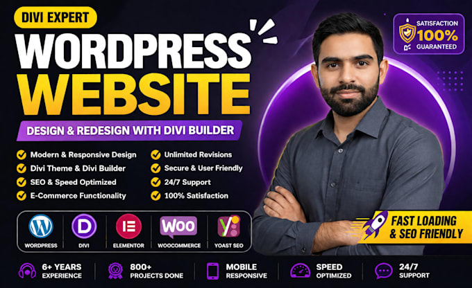 design a wordpress divi website using divi builder as a divi expert