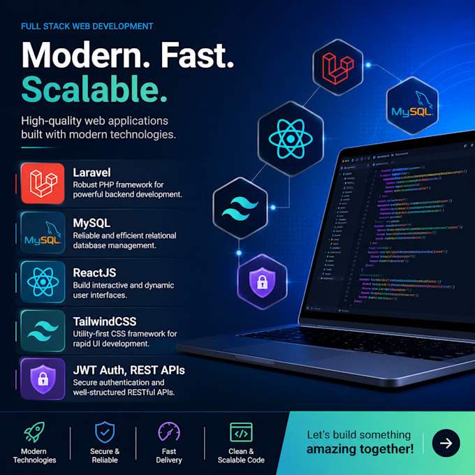 develop laravel reactjs web app with mysql, rest API and jwt auth