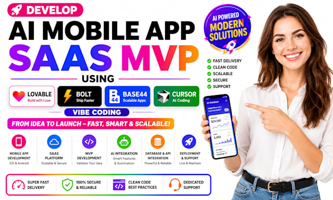 develop ai mobile app saas mvp using lovable, bolt, base44, cursor vibe coding