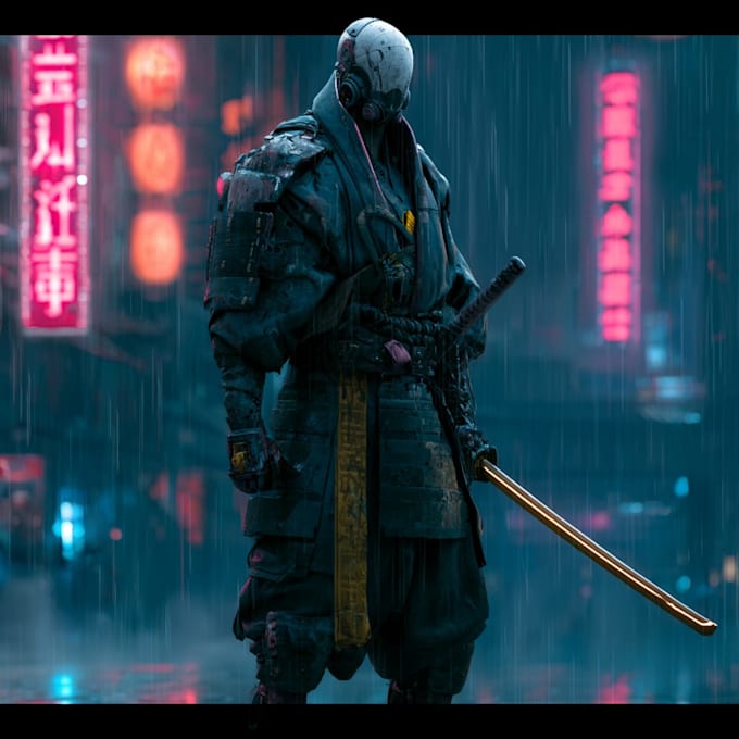 cyberpunk samurai street warrior art desing