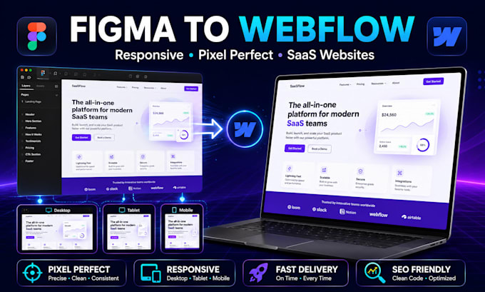 convert figma to webflow website responsive pixel perfect saas design
