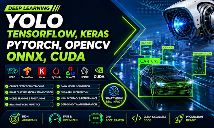 do deep learning tasks using yolo, tensorflow, keras, pytorch, opencv, onnx cuda