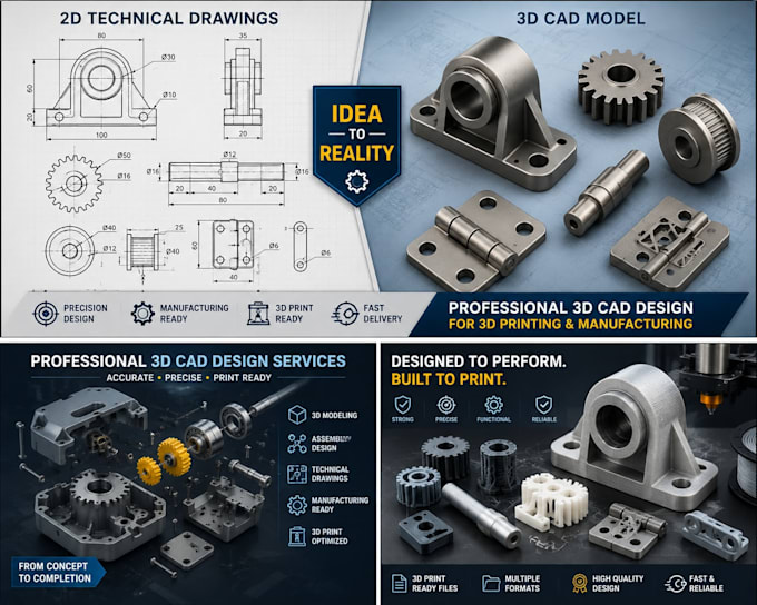 create 3d mechanical design cad model product prototype assembly for 3d printing