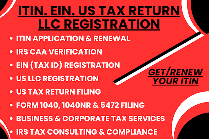 help with itin, ein, irs caa, US tax return and llc registration