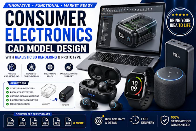 design consumer electronics cad model with realistic 3d rendering and prototype