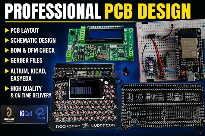 design custom pcb layout using altium, kicad and easyeda with gerber