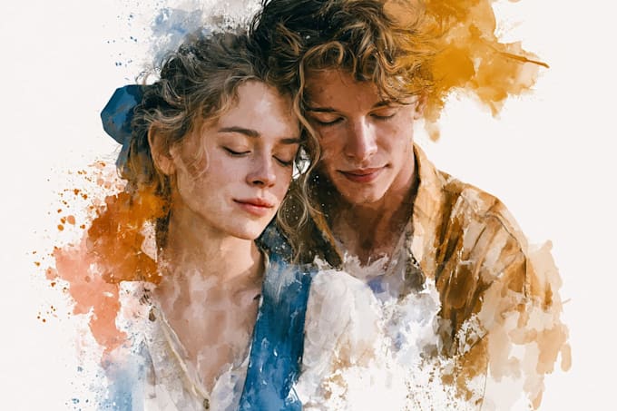 create a amazing watercolor couple portrait