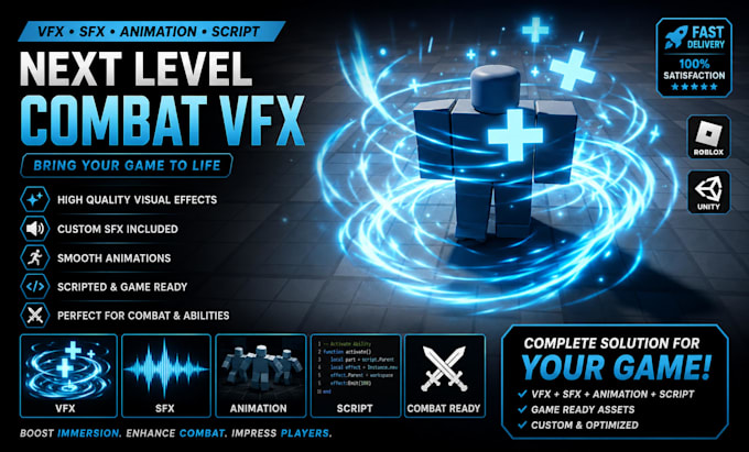 create high quality roblox combat and ability vfx, script vfx, sfx, map, bug fix