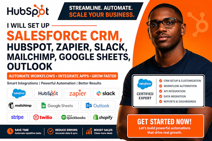 setup slack zapier salesforce CRM xero hubspot google sheets outlook make notion