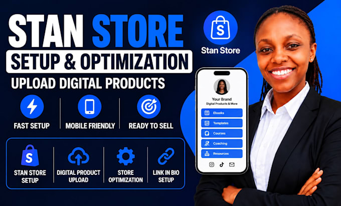 setup stan store, beacons al, gumroad, etsy seo, uploads digital products