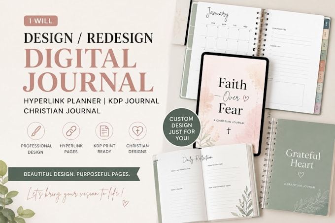 design redesign digital journal hyperlink planner kdp journal christian journal