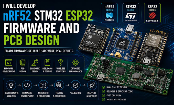 develop nrf52 stm32 esp32 firmware and pcb design