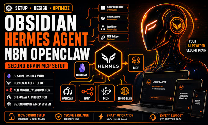 setup custom obsidian vault design hermes agent n8n openclaw second brain mcp