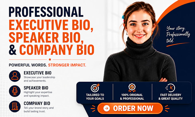 write a professional executive bio, speaker bio, and company bio