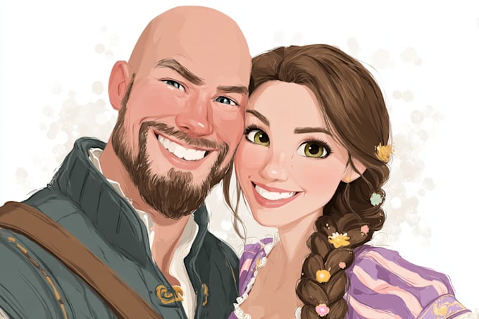 create a cartoon disney couple portrait