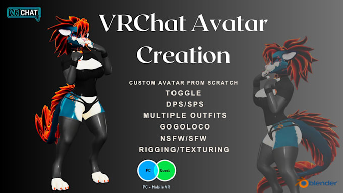 create a custom vrchat avatar 3d furry avatar vtuber model blender rigging