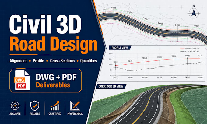 create civil 3d road alignment, profile, corridor and quantity takeoff