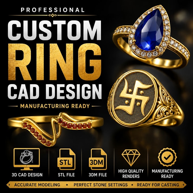 create custom 3d ring cad design for jewelry manufacturing