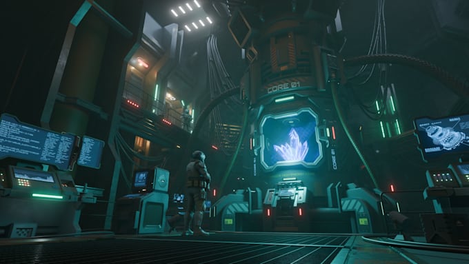 develop a 3d sci fi style game environment