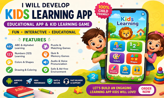 develop kids learning app, educational app and  learning game for android